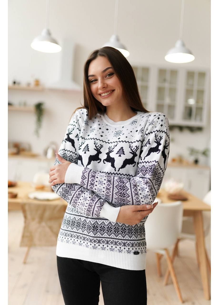 Белый новогодний женский свитер No Brand