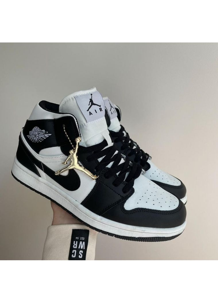 Черные демисезонные кроссовки мужские nike air jordan 1 retro mid black white 2.0 найк аир джордан No Brand