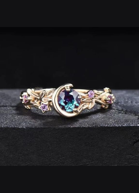 Кольцо женское роскошный цветок Северная Звезда с розовым хамелеоным камнем золотистое размер 17 Fashion Jewelry (289717591)