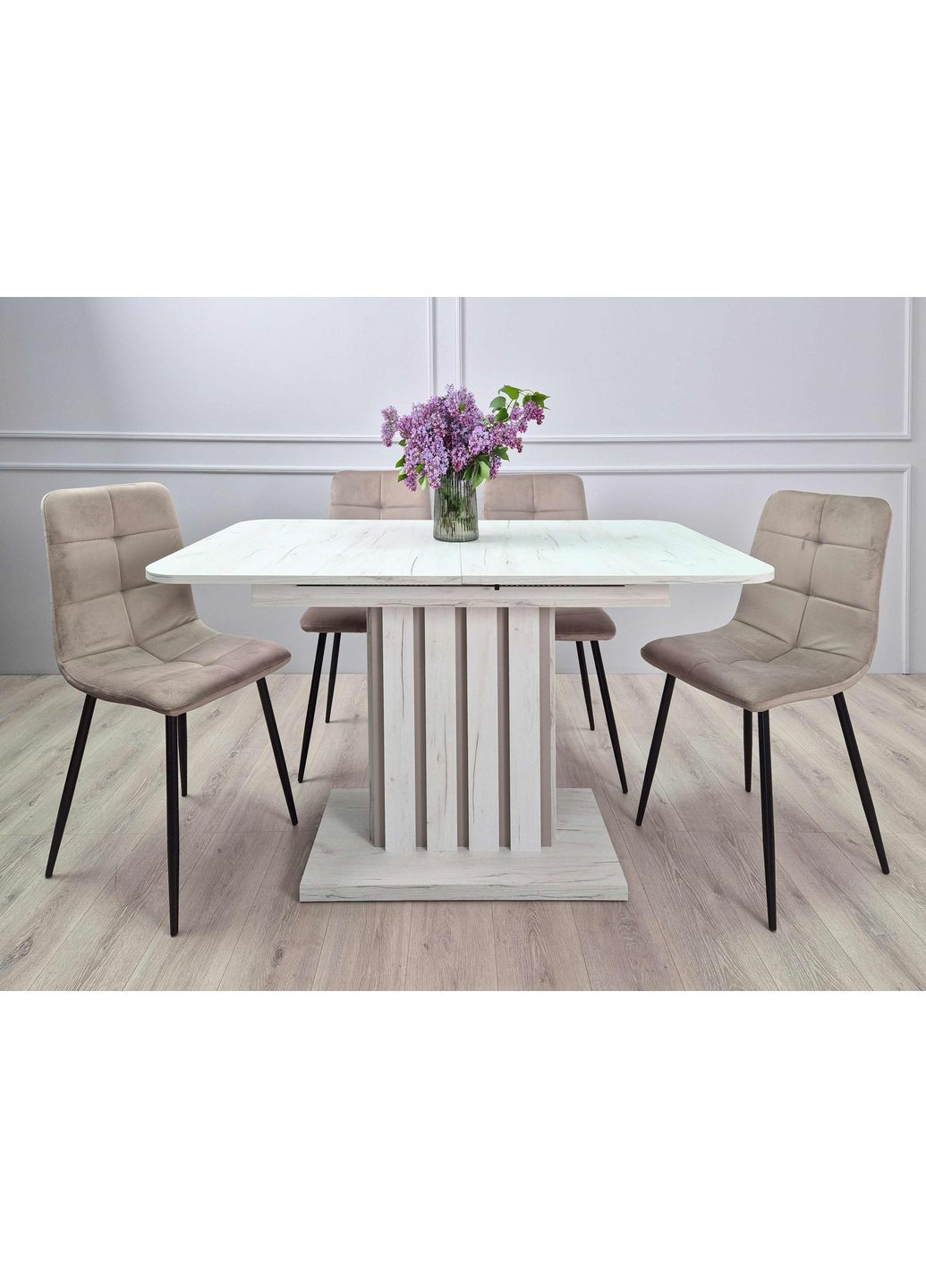 Стіл обідній розкладний LAMAR D/G 80x140(180) Дуб крафт білий / Глиняний сірий Intarsio (372178882)