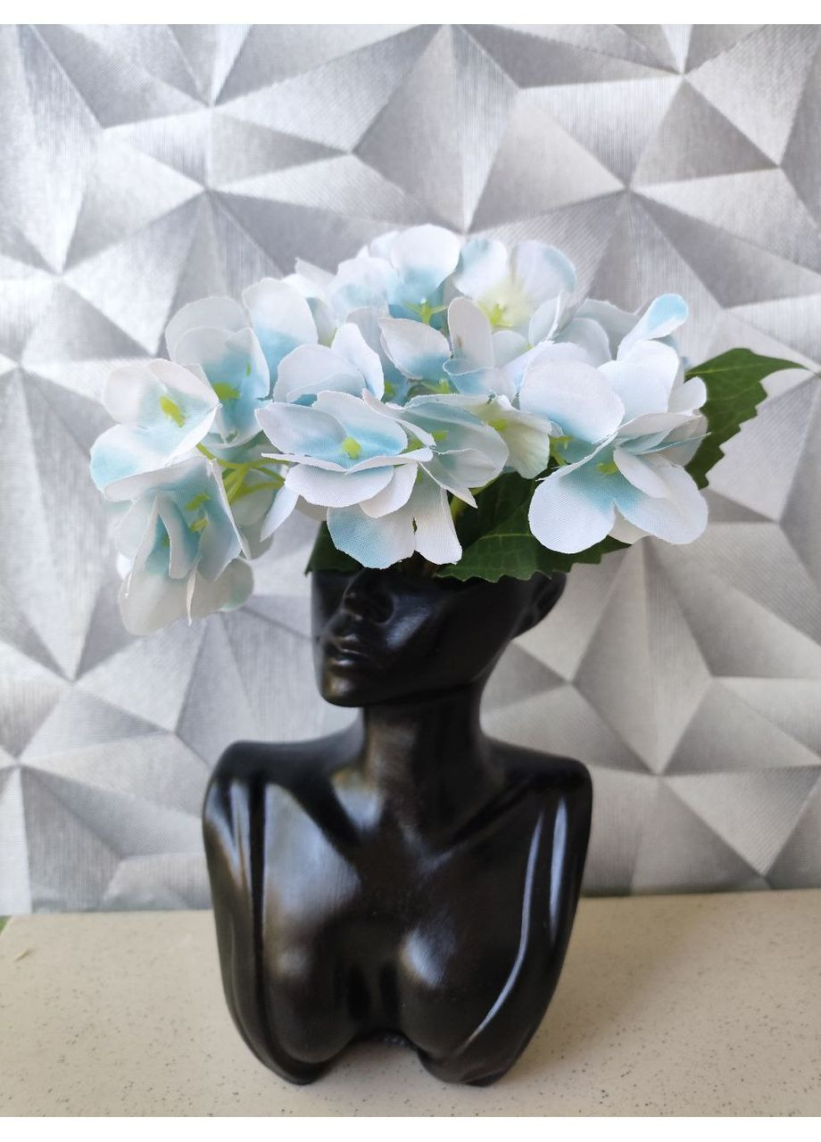 Чорна ваза жіночий бюст зі штучною гортензією Handmade (361895932)