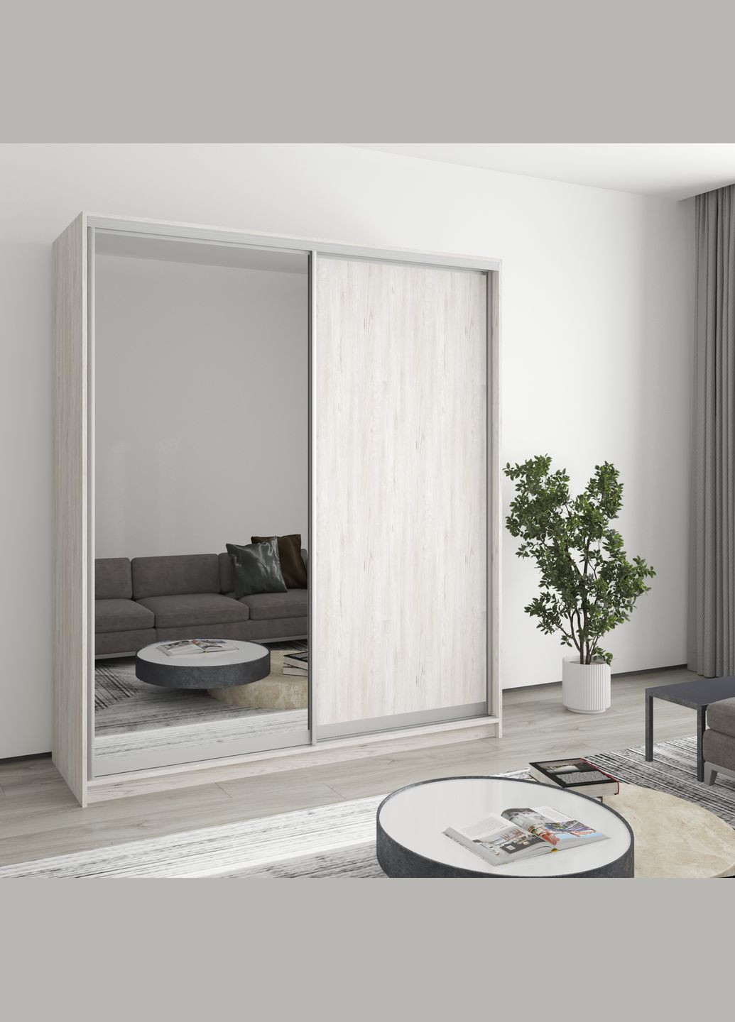 Шкаф-купе двухдверный Уни AL ДСП/Зеркало 180x60x210 см (MBS-2637) MebelStar (346289054)