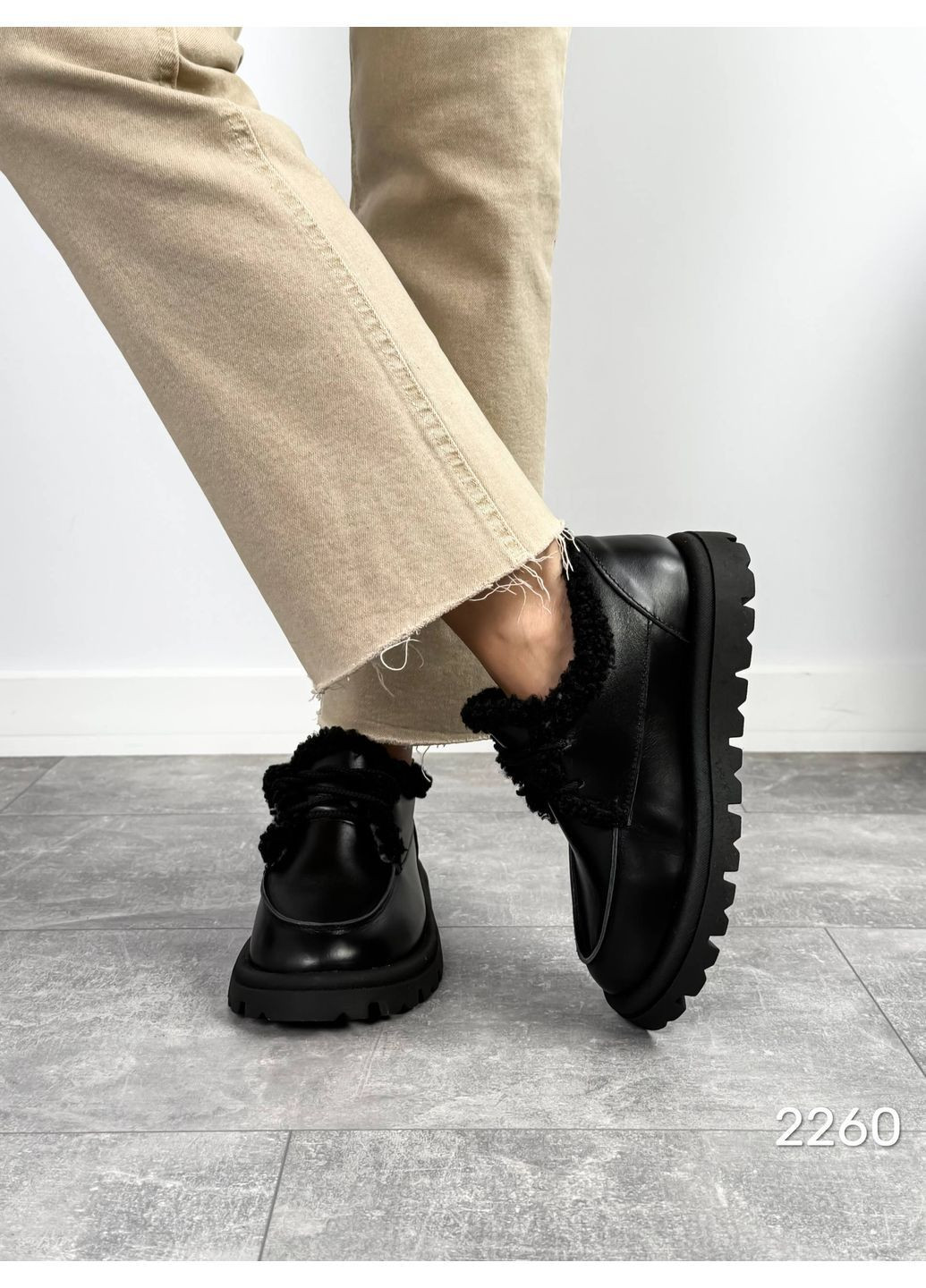 No Brand Стильні жіночі лофери лофери чорний з натуральна шкіра, — зима (362577198)