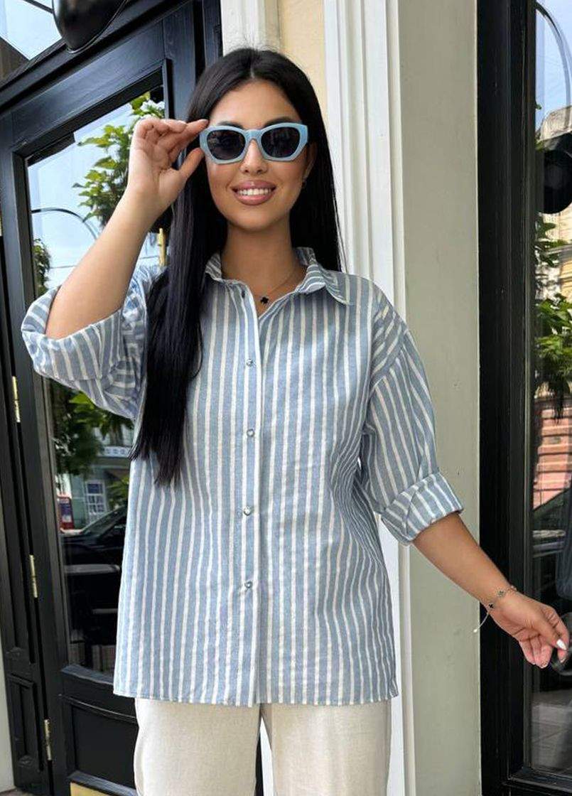 Голубой повседневный, кэжуал рубашка в полоску Modena с длинным рукавом