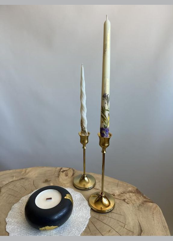 Конусна святкова свічка з сухоцвітами | воскова ручної роботи | весільна або інтер'єрна Hand Made (346591204)