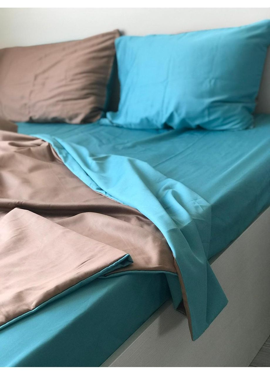 Постельное белье Карамель + бирюза, сатин PREMIUM Двуспальный размер, наволочки 50/70 No Brand (364218784)