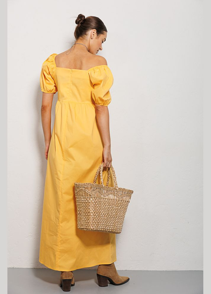 Желтое летнее платье макси желтое с разрезом на ноге Arjen