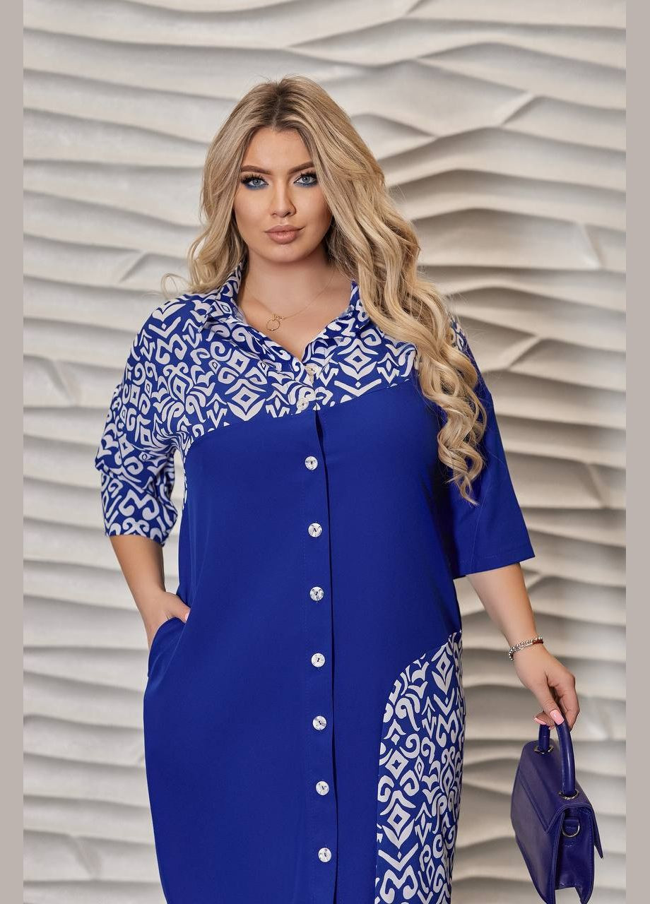 Синее женское платье рубашка бирюзового цвета New Trend