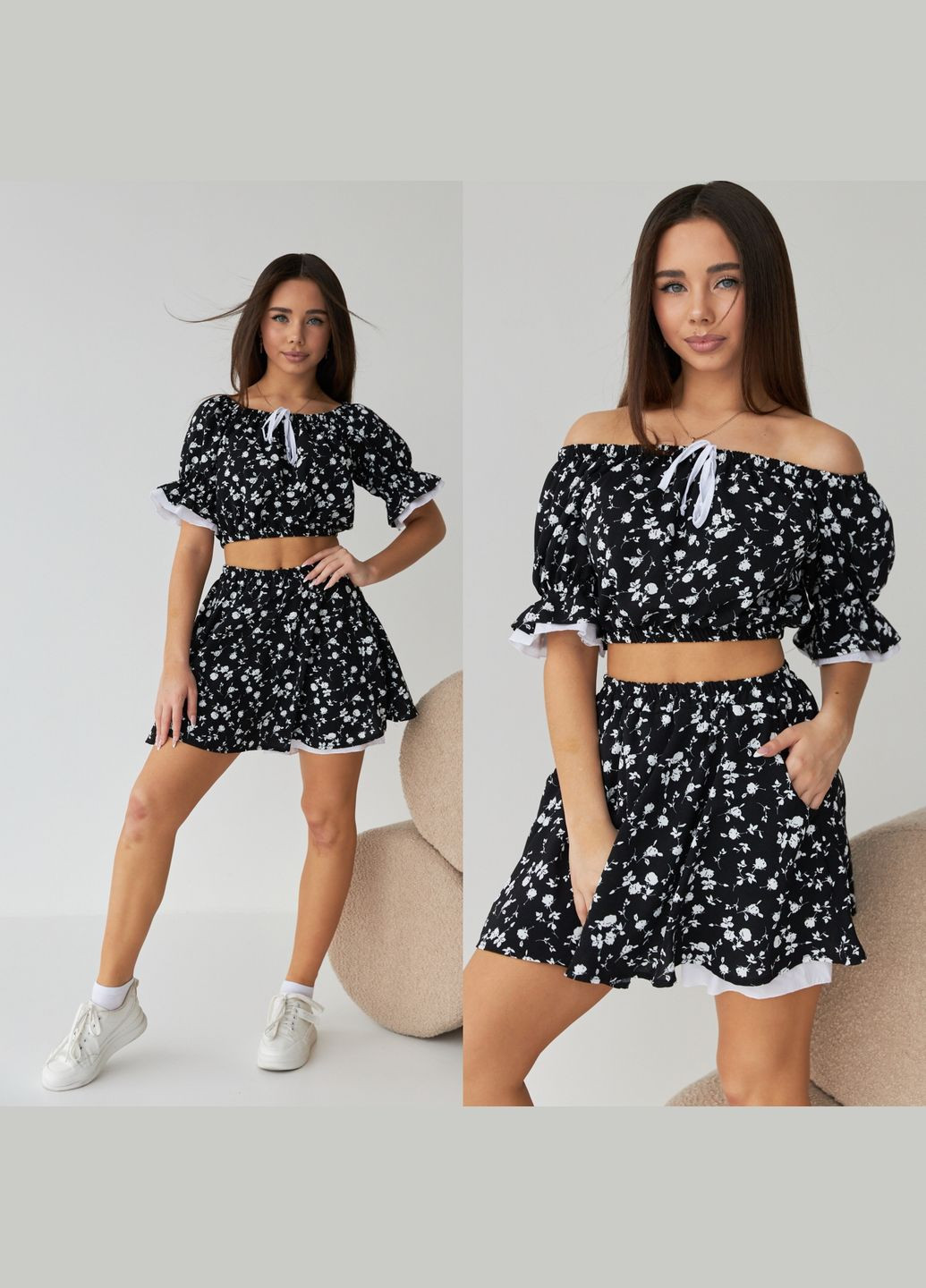 Черно-белый летний легкий летний костюм Україна