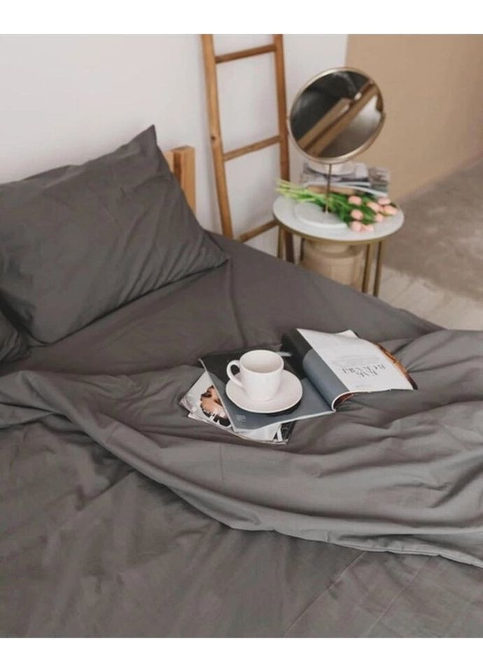 Постельное белье двуспальное Home Вареный хлопок 20469 180х215 см темно-серое DUSHKA (327790611)