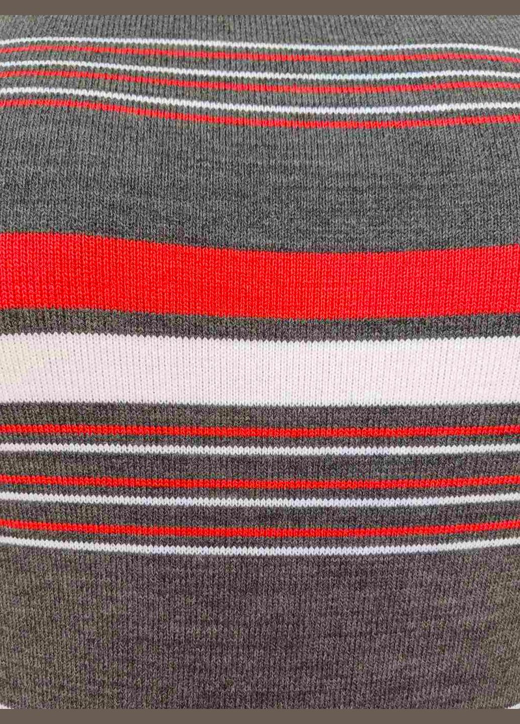 Комбінована жіноча в'язана сукня з довгим рукавом, осінь-зима, сіра в біло-червону смужку з поясом, в'язаний акрил No Brand