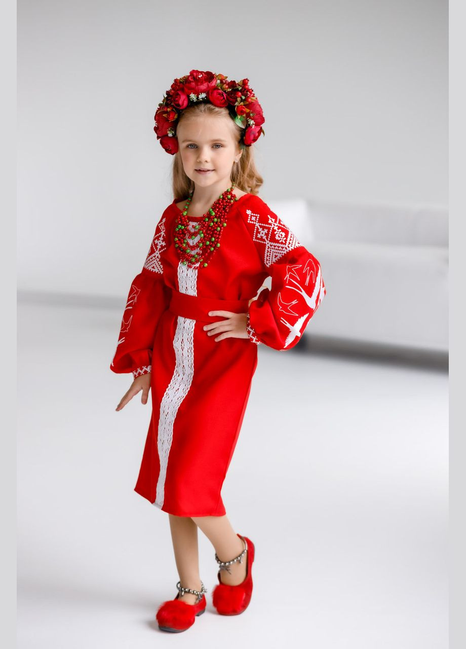 Красная платье вышиванка для девочек ласточка красная (359472960)
