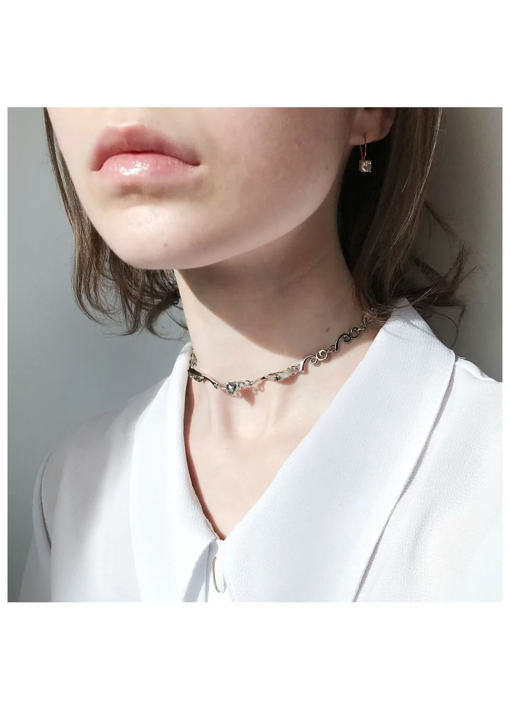 Чокер ланцюжок сріблястий тендітний естетичний з кристаликом серця та милими крильцями намисто кавай лоліта кокетт елегантний No Brand (307288343)