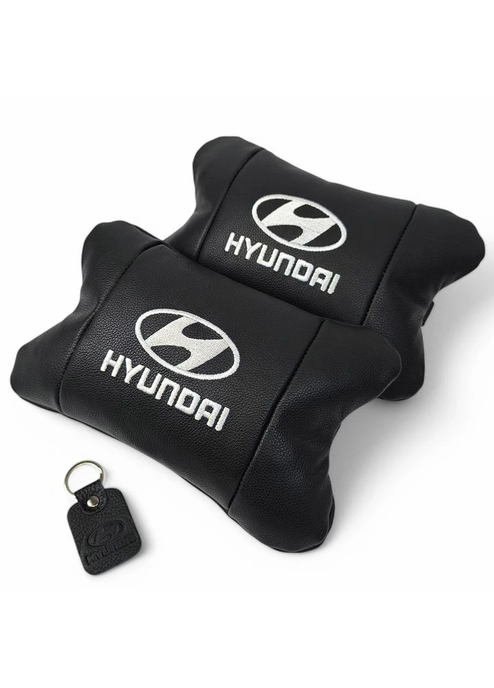 Набір подушок для авто Hyundai 2шт, натуральна шкіра, чорний колір, комфортні підголовники в автомобіль No Brand (401073095)