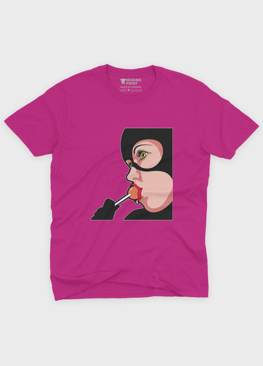 Рожева демісезонна футболка для дівчинки з принтом суперзлодія - жінка-кішка (ts001-1-fuxj-006-007-001-g) Modno