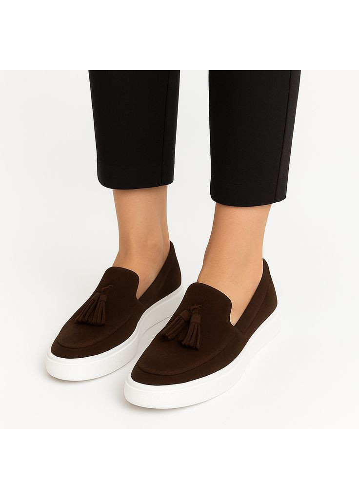 Kindzer Жіночі лофери Lux 1010 замшеві коричневі з китицями лофери коричневий з натуральна замша, — демісезон (356117384)