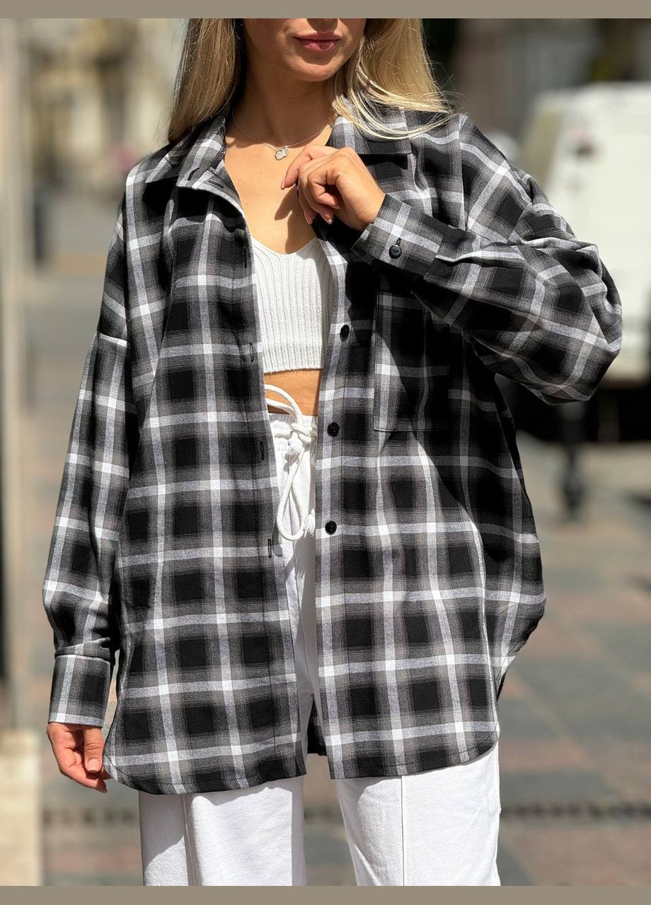 Повсякденна літня чорна сорочка в клітку з бавовни в одному розмірі, приємна до тіла якісна сорочка з турецької тканини No Brand 607-3 (295949624)