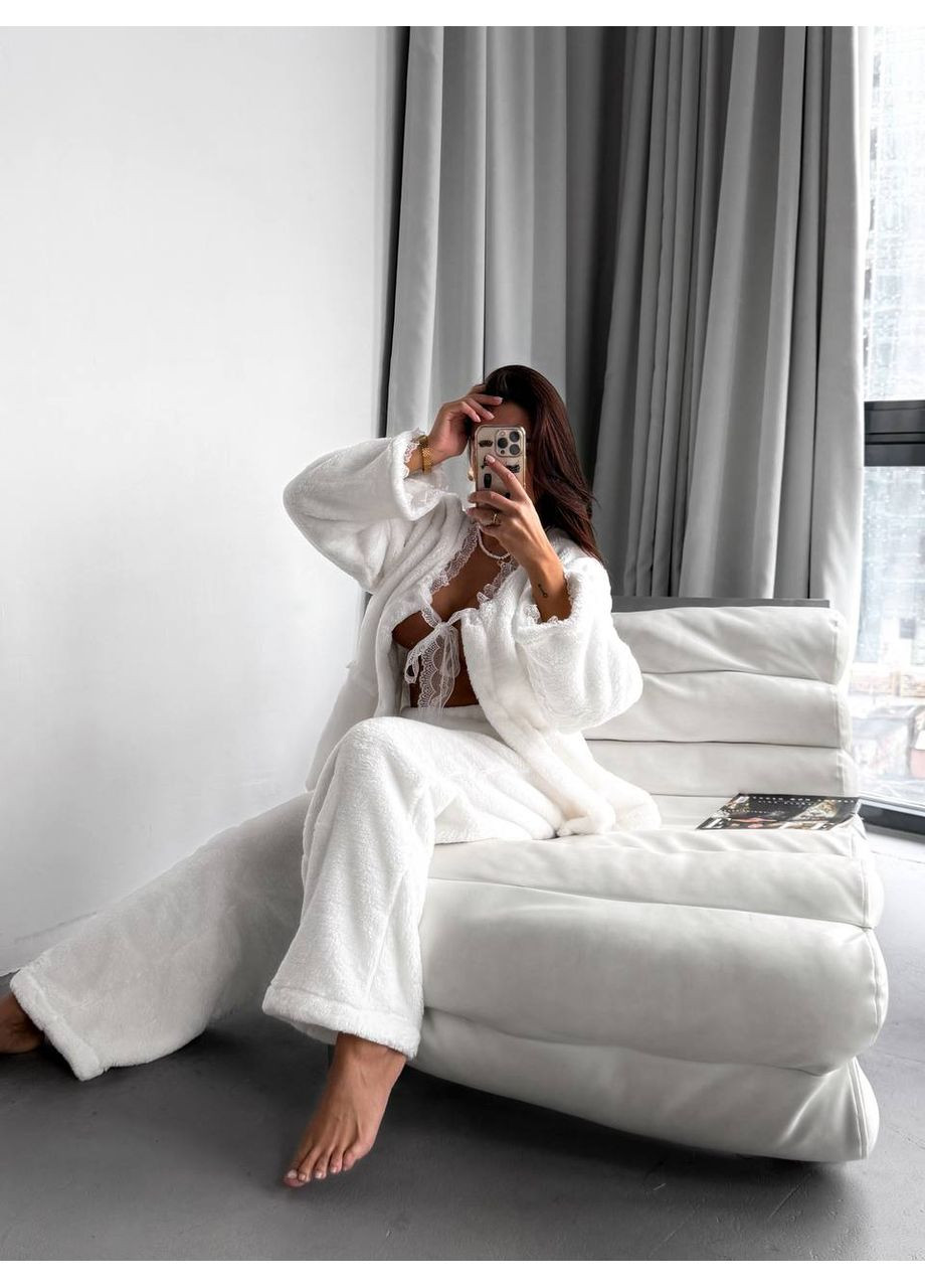 Молочная всесезон пижама с кружевом — замеры в описании рубашка + брюки GD/GL Модний простір
