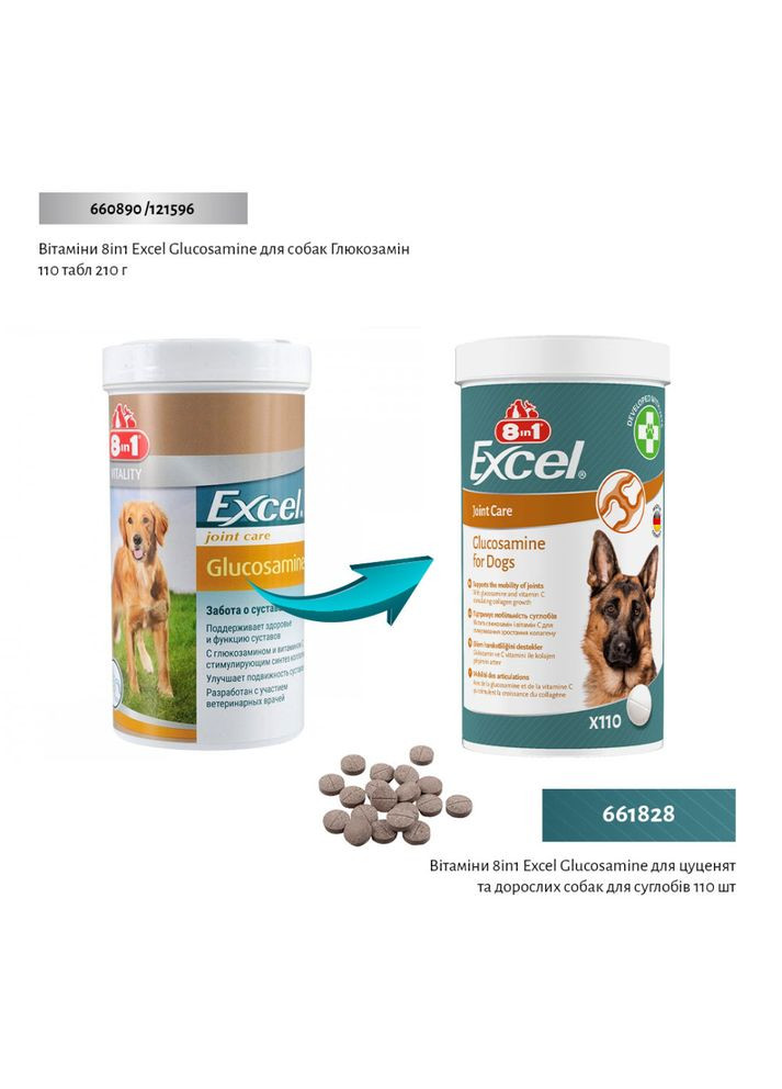Вітаміни Excel Glucosamine для цуценят та дорослих собак для суглобів 110 шт 8in1 (355253759)