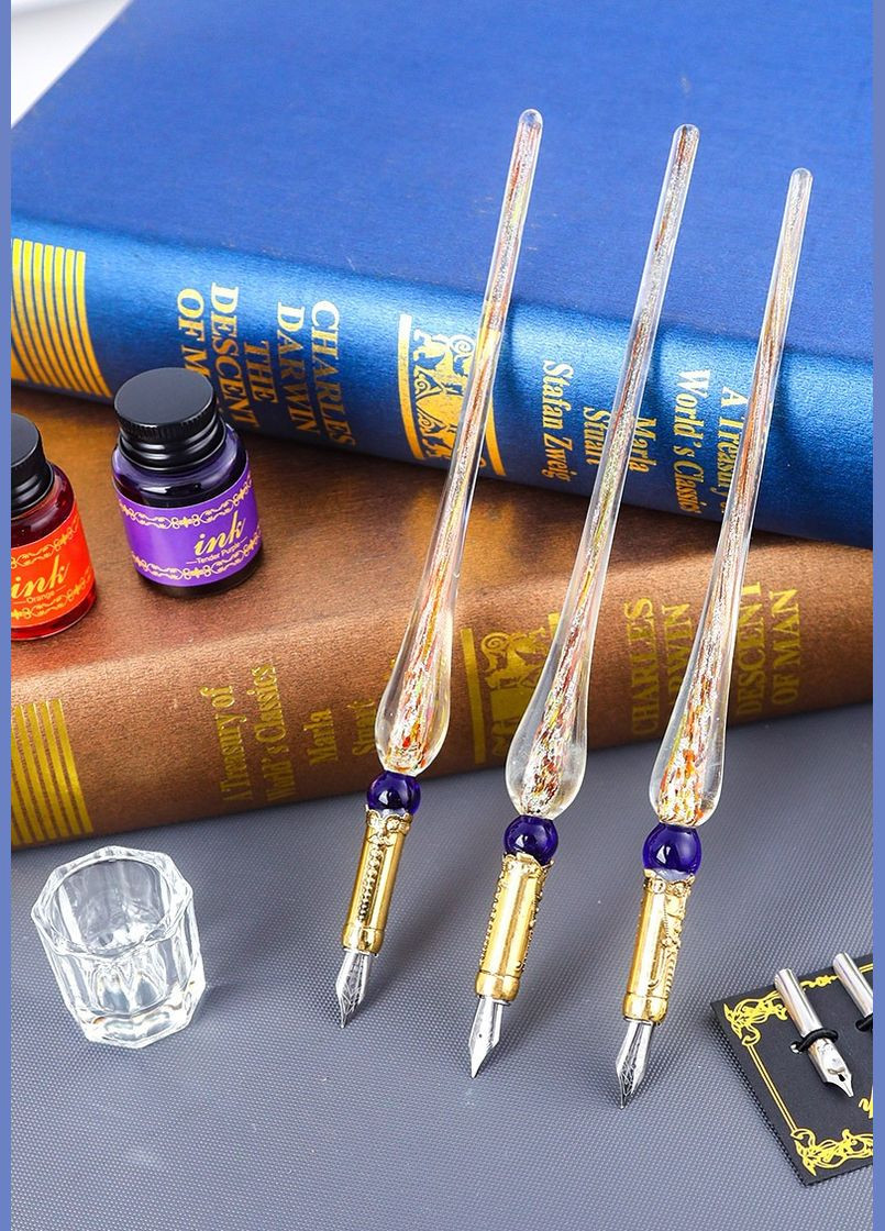 Подарочный винтажный набор: Перо для каллиграфии с 6 флаконами чернил. Оригинальный подарок Черное перо No Brand (337169341)