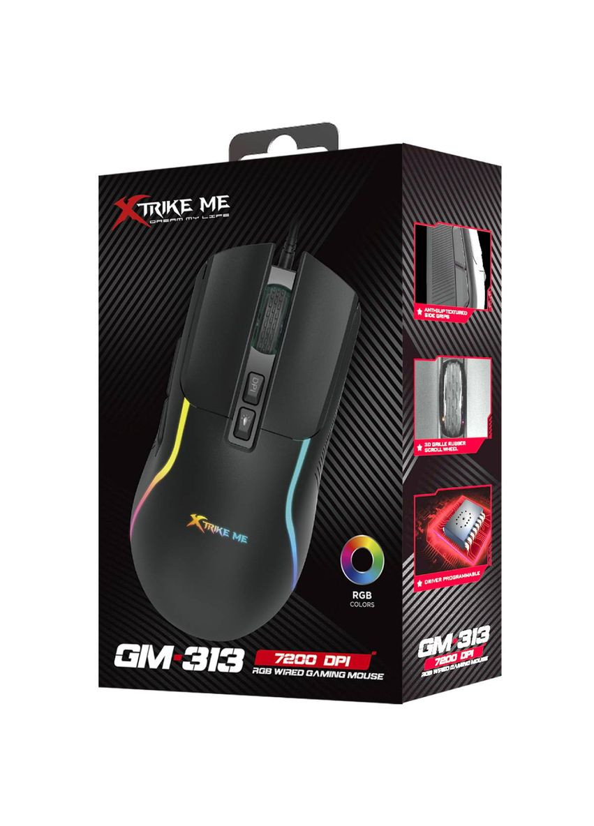 Мишка GM-313, ігрова 7200dpi., 7кн.,RGB, чорна XTRIKE ME (314780630)