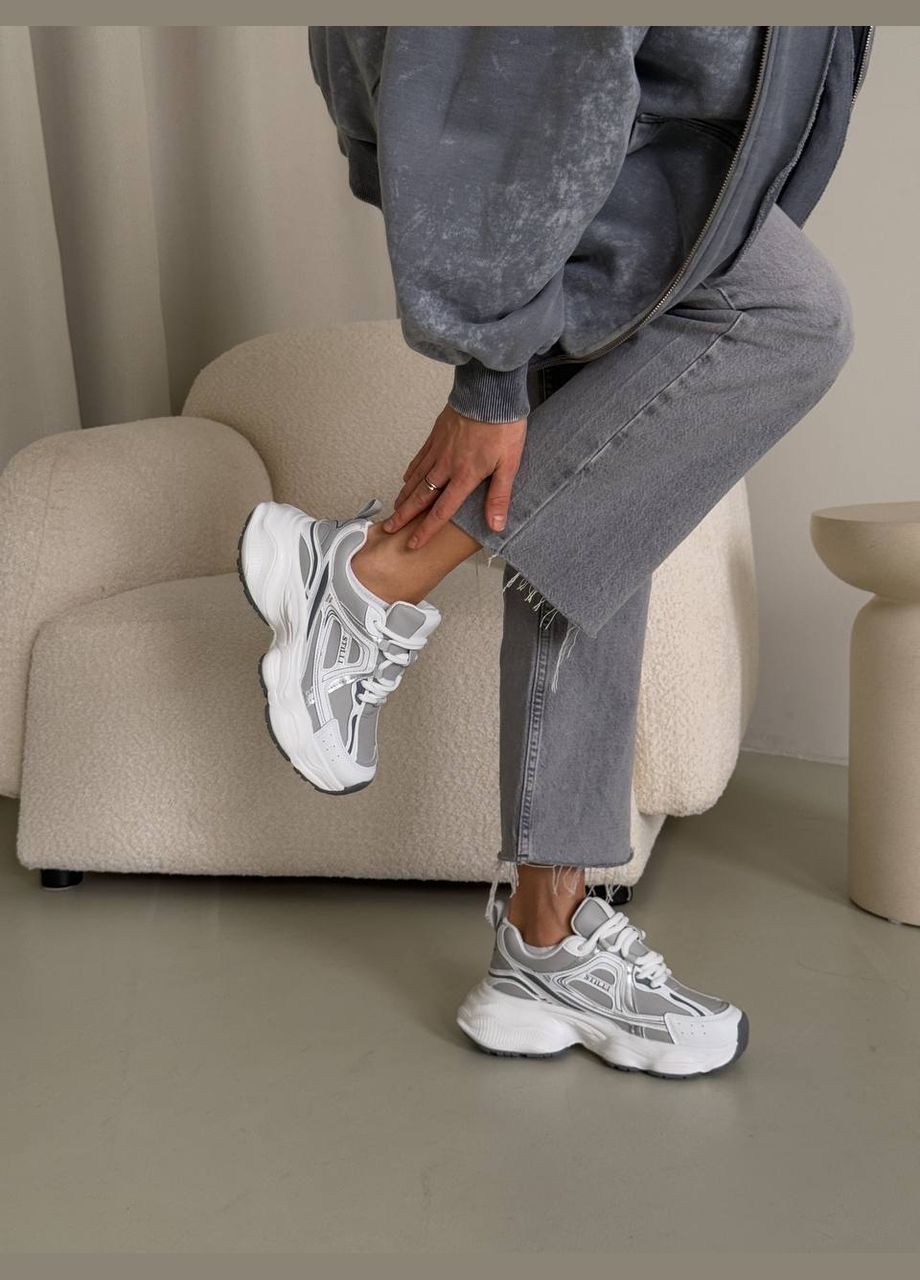 Жіночі стильні кросівки біло сірі натуральна шкіра/замш No Brand білі демісезони (317349622)