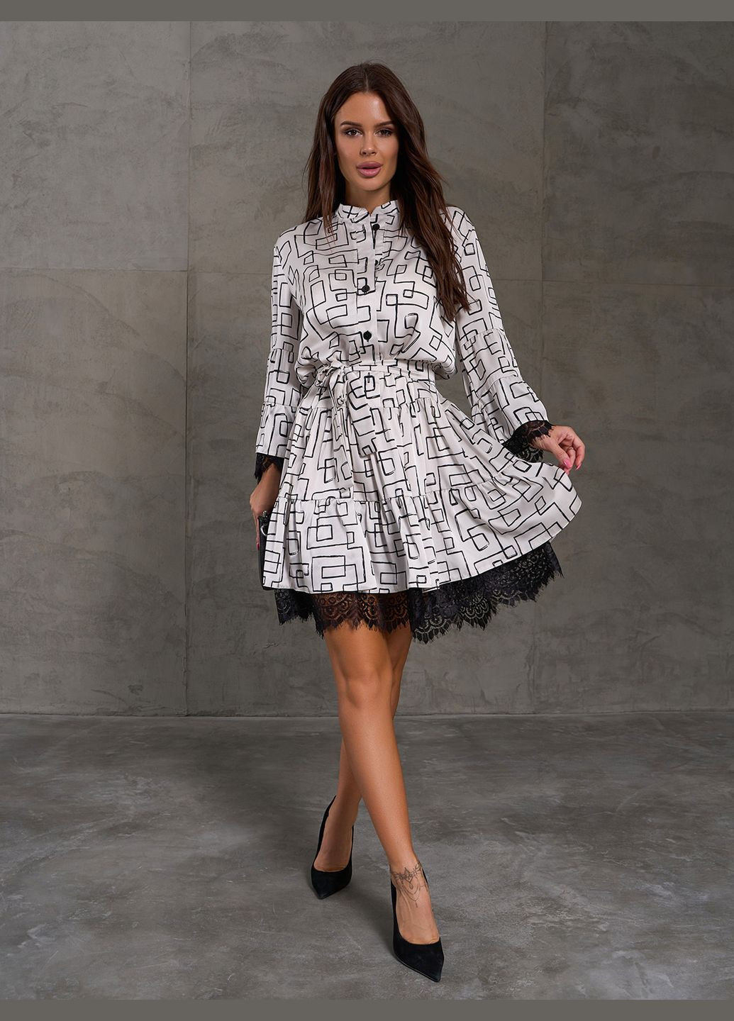 Молочна повсякденний сукні а-силует ISSA PLUS з геометричним візерунком