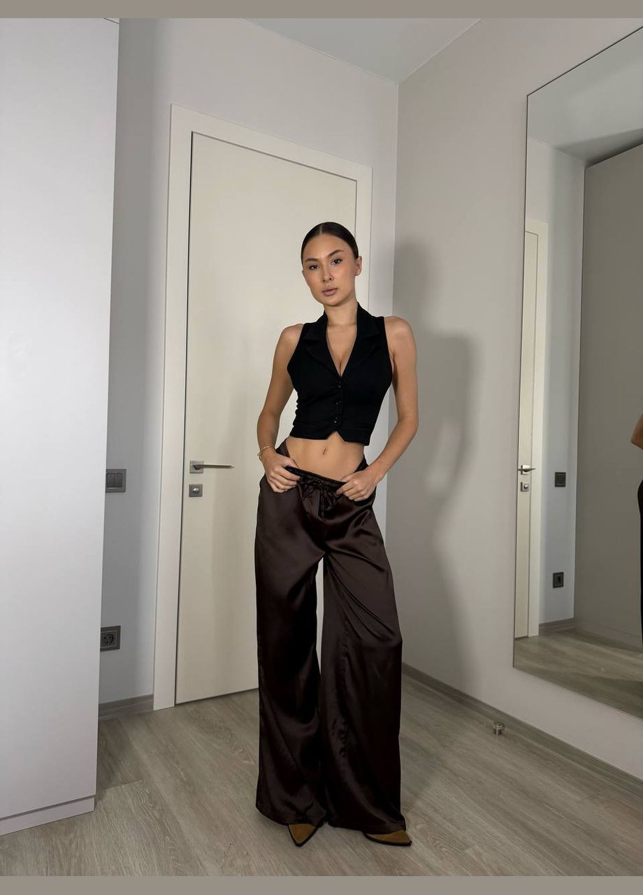 Ніжні, модні шоколадні шовкові штани з приємної до тіла тканини в яких ви будите чудові No Brand 204-1 (316587795)