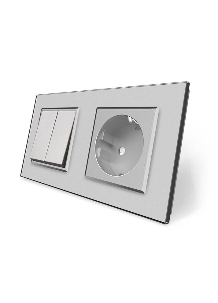 Двухклавишный выключатель с розеткой стекло (VL-C7C1EUK2-15) Livolo (371260676)