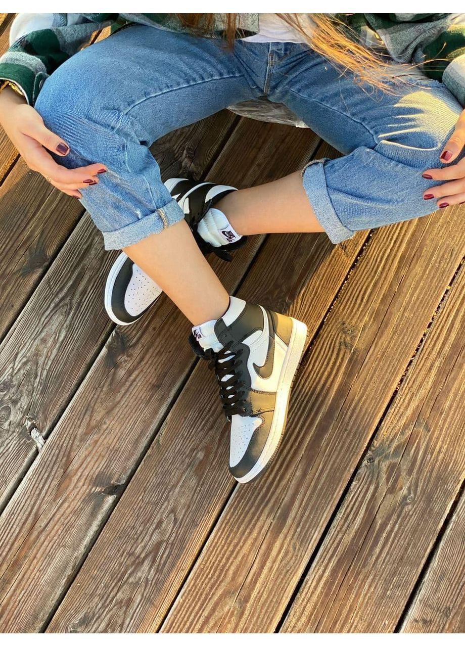 Чорні Осінні кросівки чоловічі nike air jordan 1 retro high black white 1 найк аір джордан No Brand