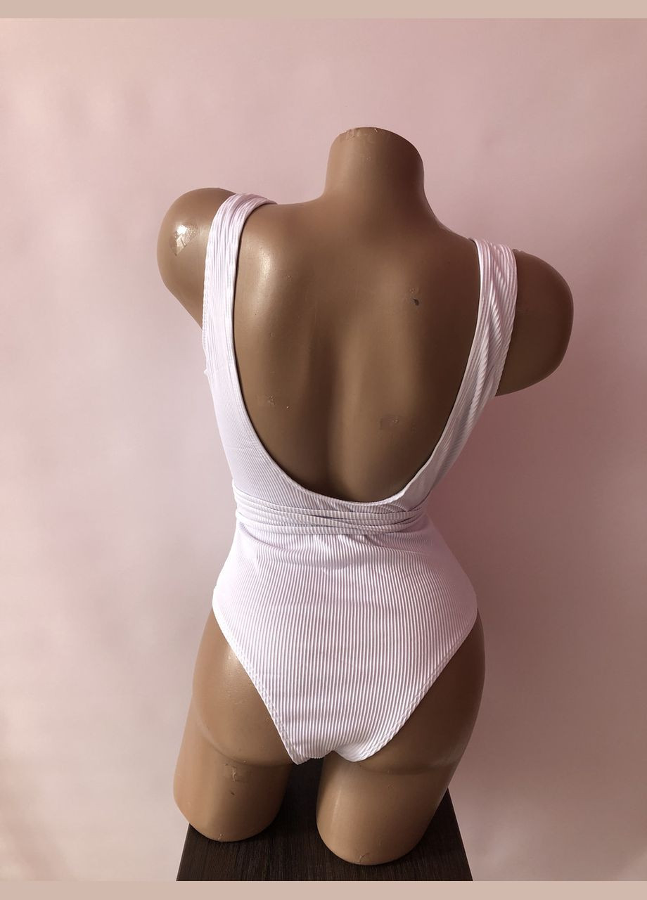 Білий літній жіночий суцільний купальник монокіні цілісний No Brand