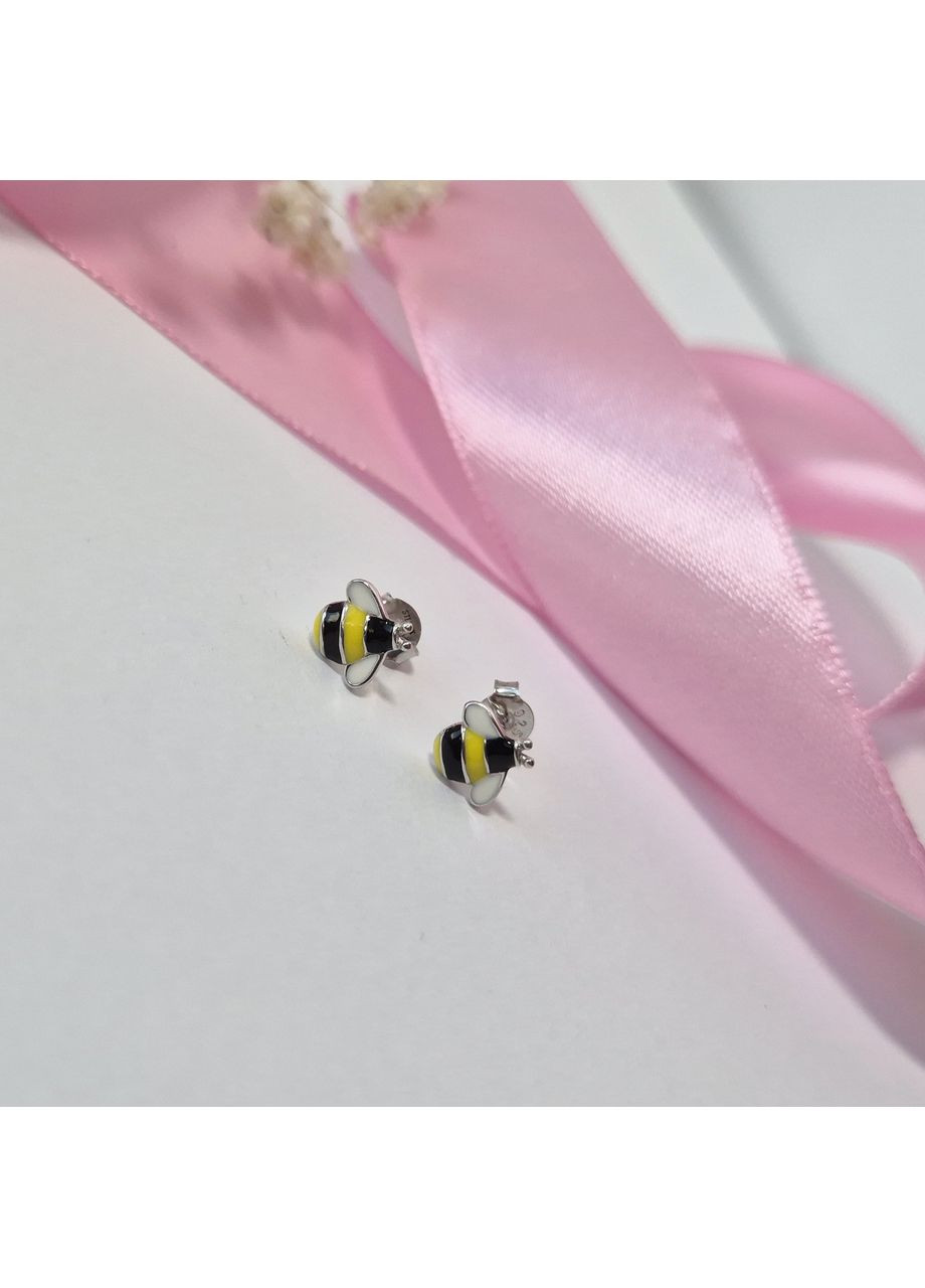 Серебряные серьги гвоздики на фиксаторах Пчелка серебро 925 пробы Родированное с2ец/1245 1.10г Nobrand (363969078)