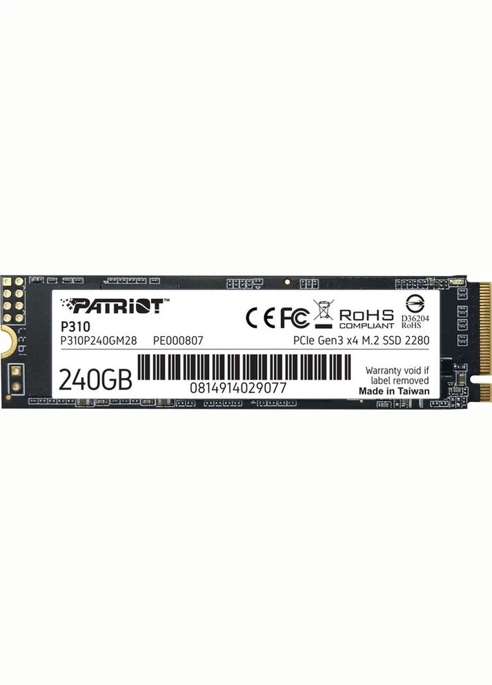 Накопитель SSD 240GB P310 M.2 2280 PCIe NVMe 3.0 x4 TLC (P310P240GM28) Patriot (332957974)