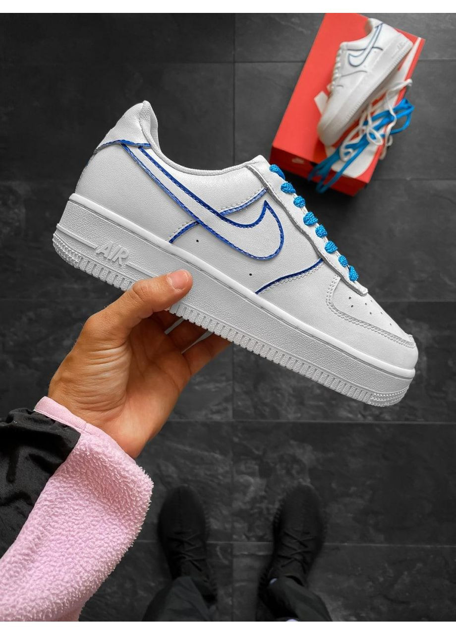 Белые демисезонные кроссовки мужские nike air force 1 low white blue найк аир форс 1 премиум No Brand