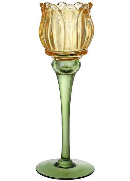 Свічник скляний "Жовтий Тюльпан" Ø8х27см BonaDi (316654171)