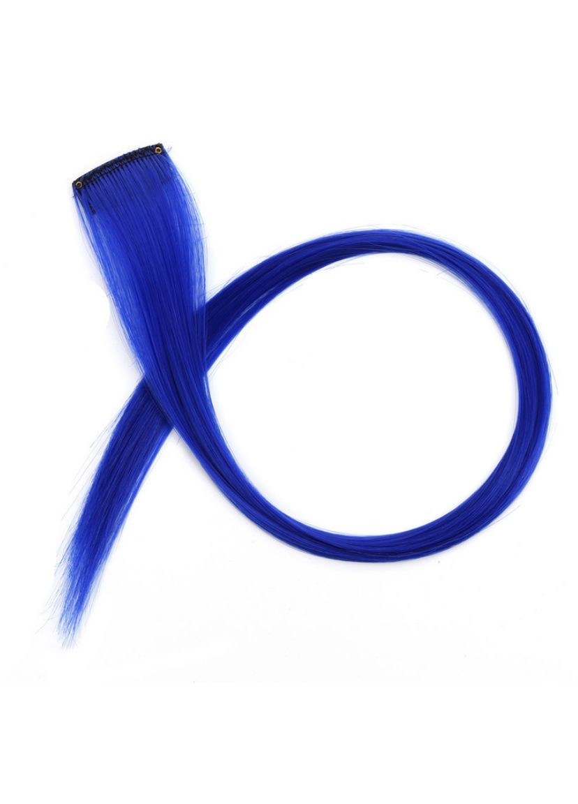 Декоративне пасмо волосся однотонне на заколці 50 см синє No Brand (308338769)