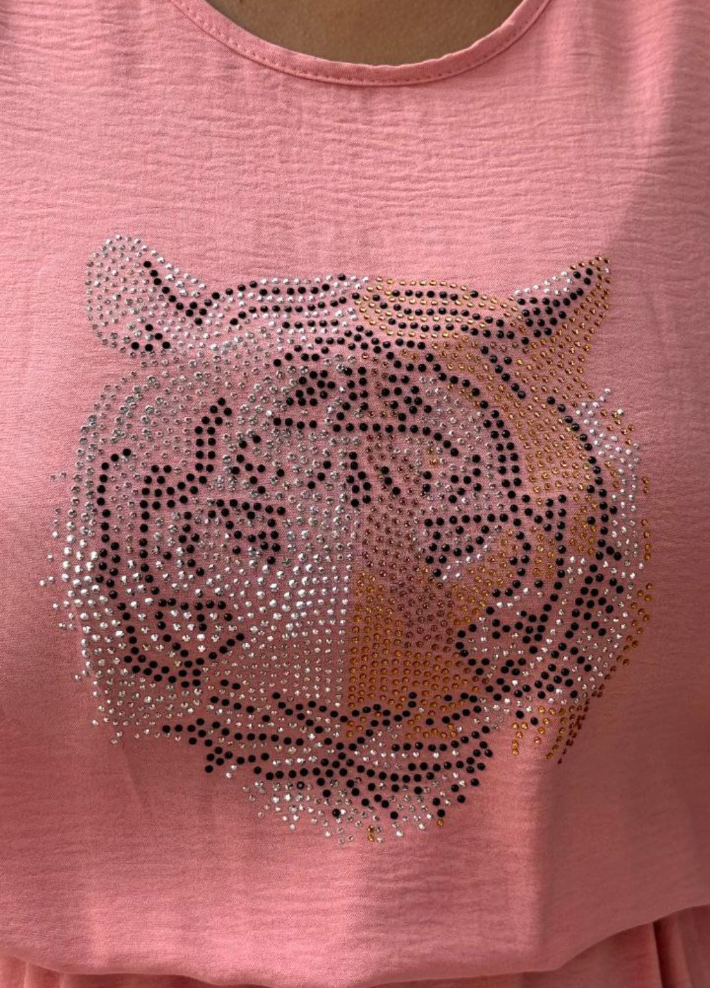 Розовое повседневный изысканное легкое повседневное летнее меди платье без рукавов с карманами и украшенное камешками Tik-Tak с рисунком