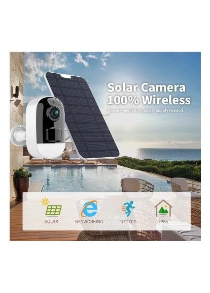 Бездротова Сонячна Wi-Fi камера відеоспостереження, зовнішня IP-камера Full HD 1080P + карта пам'яті 64 Гб No Brand (391477147)