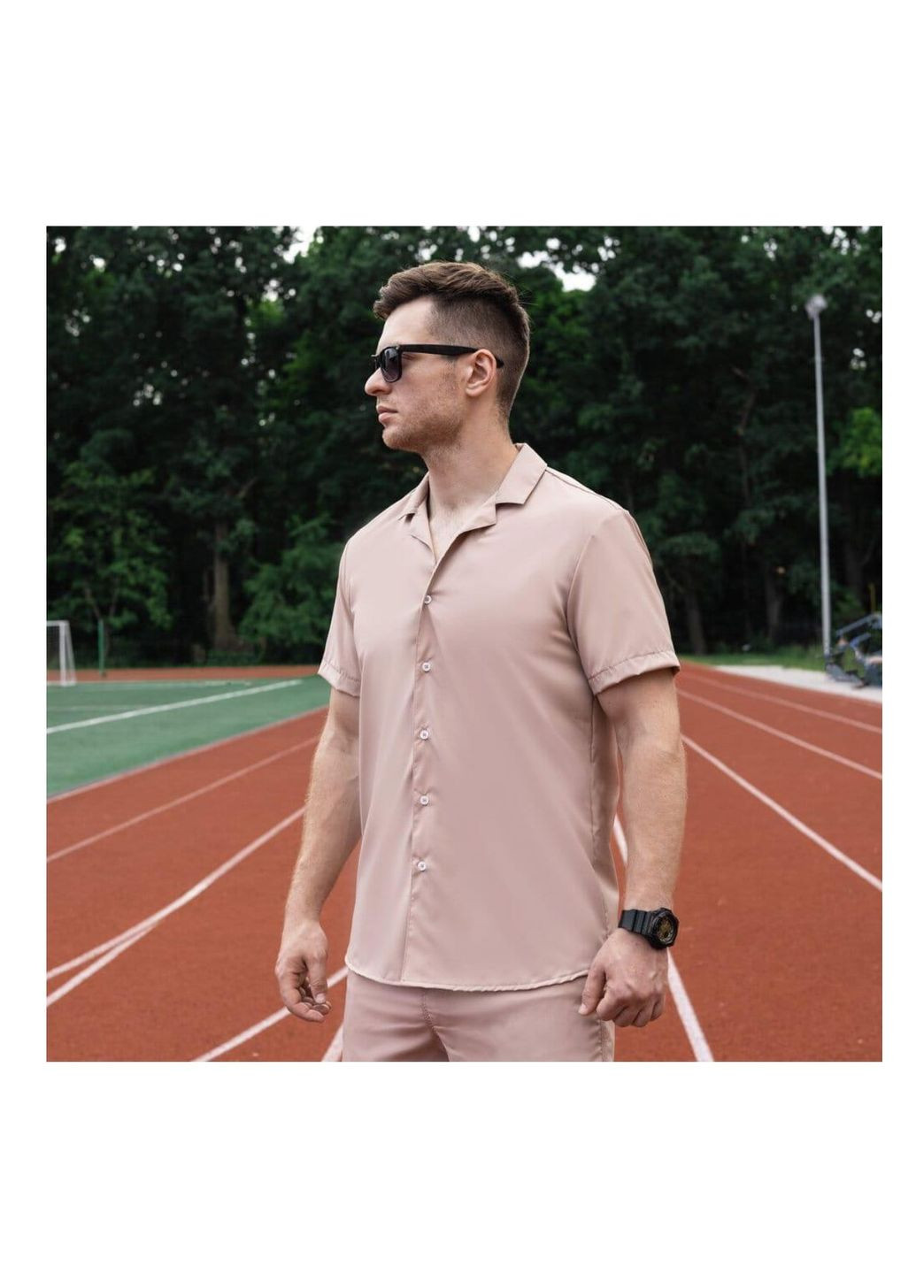 Бежевая повседневный рубашка однотонная No Brand