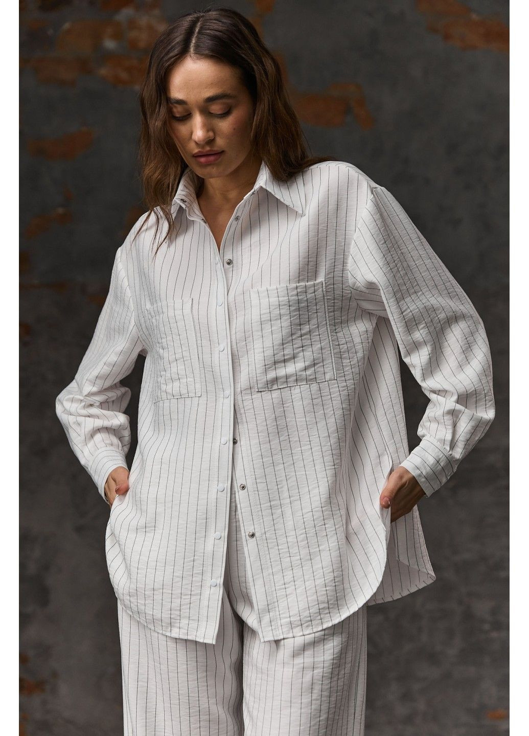 Костюм сорочка + штани лляні в смужку білий Bessa (293246330)
