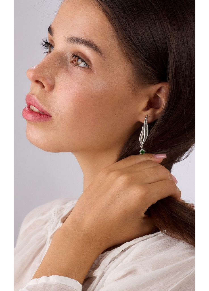 Серьги серебряные Вербочка Emerald 925 Zirkon Skifska Etnika (364203077)
