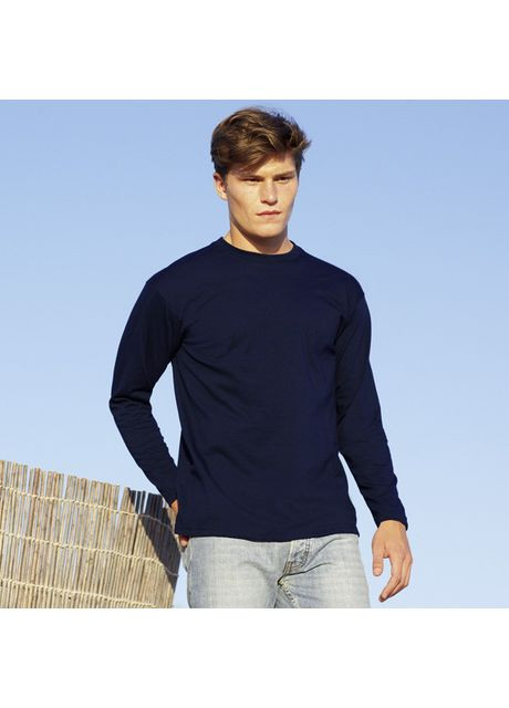 Темно-синяя реглан мужской однотонный, мужская футболка с длинным рукавом, кофта мужская черная, Fruit of the Loom