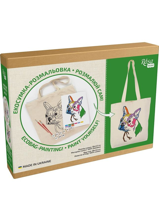 Сумка-шопер 38*42см " " /N0003622/165/ розмальовка „Яскравий мопс“, ручка 60см, бавовна 220 г/м2 + фарби Rosa Talent (367771531)