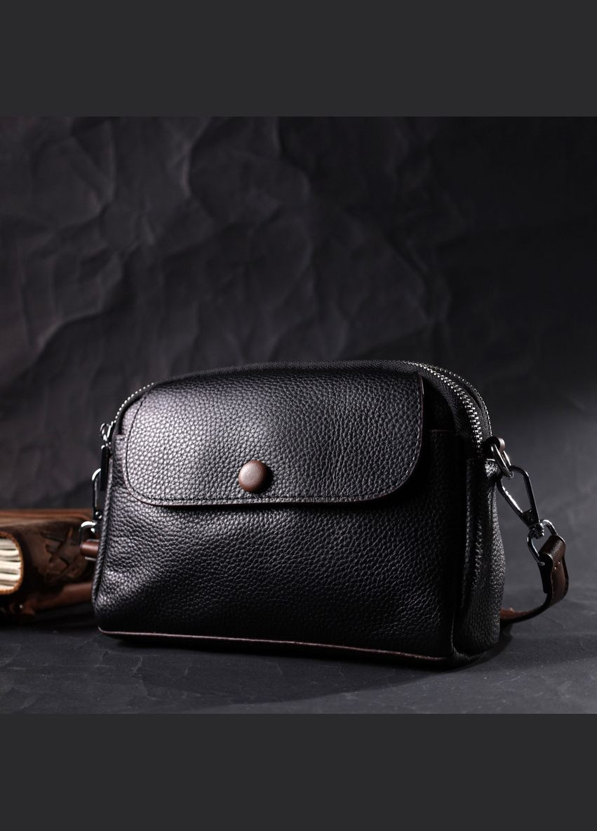 Шкіряна маленька повсякденна сумка для жінок 22324 Чорна Vintage (298568385)