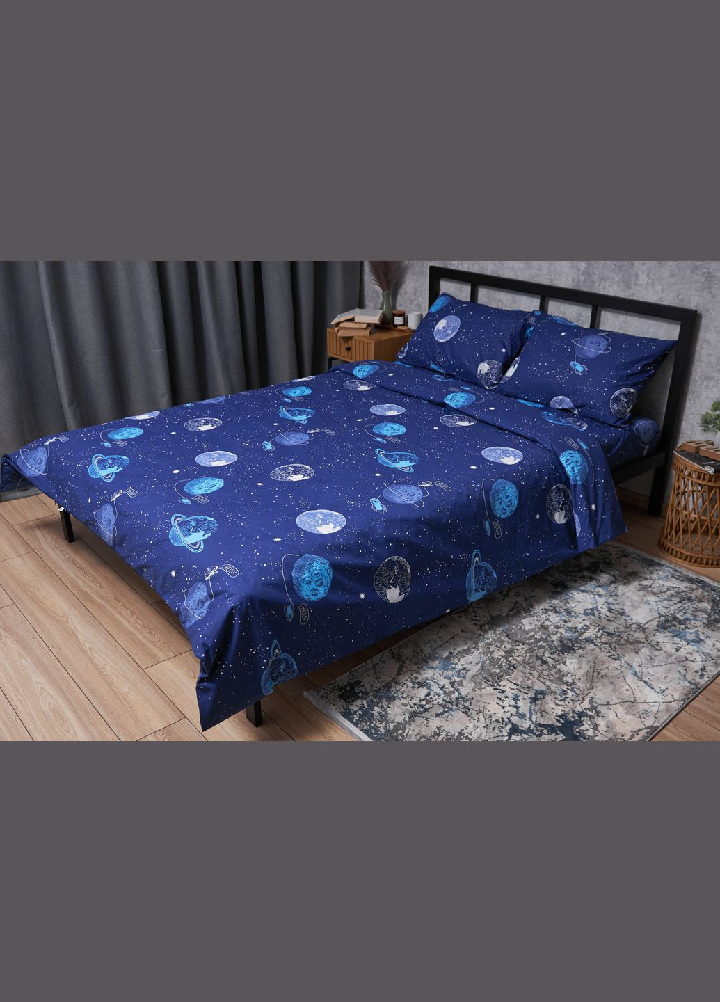 Комплект постільної білизни Бязь Gold Люкс «» євро 200х220 наволочки 2х40х60 (MS-820004805) Moon&Star Planets (293148291)