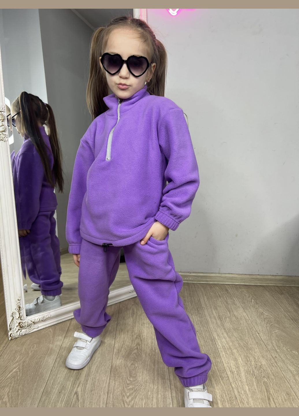 Фиолетовый демисезонный флисовый костюм для девочки No Brand