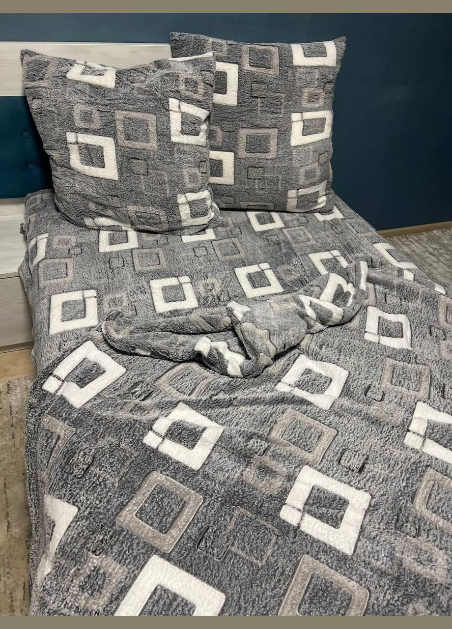 Постельное белье Велюровое Двуспальный 175х200 наволочки 2х 70х70 Серая (П4Кflis-0011-02) No Brand (308754708)