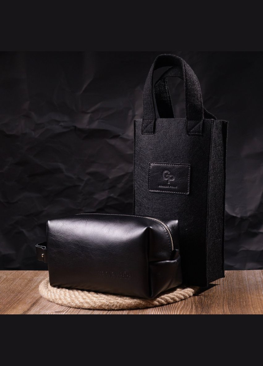 Мужская косметичка большого размера из гладкой кожи на молнии Украина черная 16767 Grande Pelle (362418324)