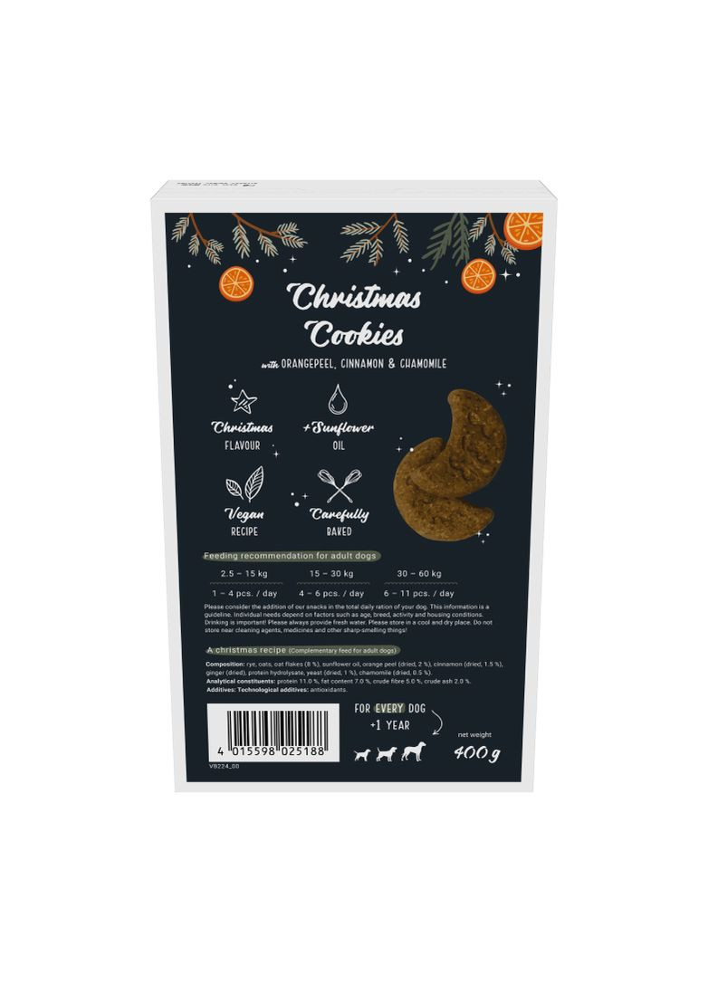 Печиво для собак Christmas Cookies (з апельс.цедрою, корицею та імберем) 0.4 кг Chicopee (325401108)