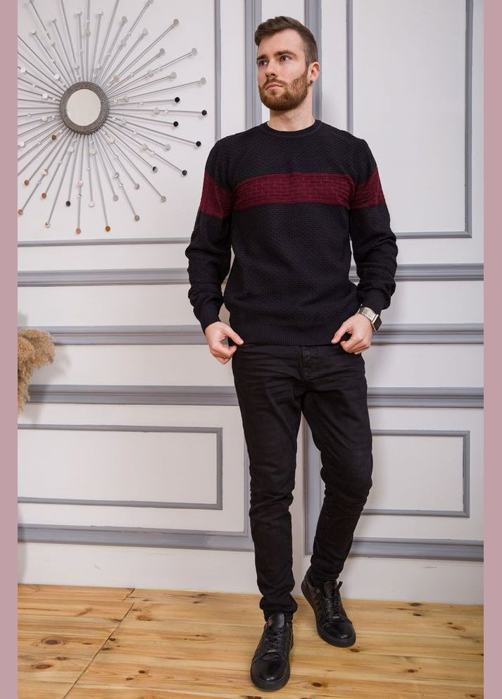 Комбинированный зимний свитер мужской, цвет черно-бордовый, Ager